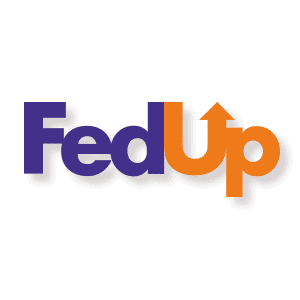 The Funny T-Shirt Co. homepage carousel image of the FedUp t-shirt logo in purple and orange.