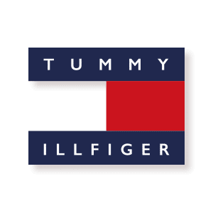 The Funny T-Shirt Co. homepage carousel image of the Tummy Illfiger t-shirt logo in dark blue and red.